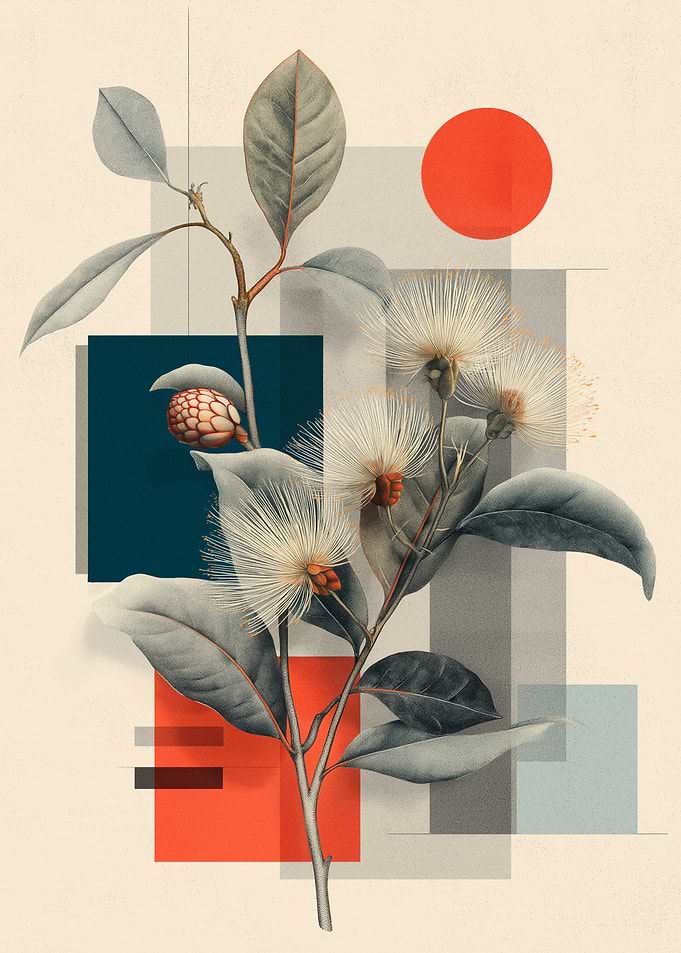 Botanical Illustration with Geometric Shapes