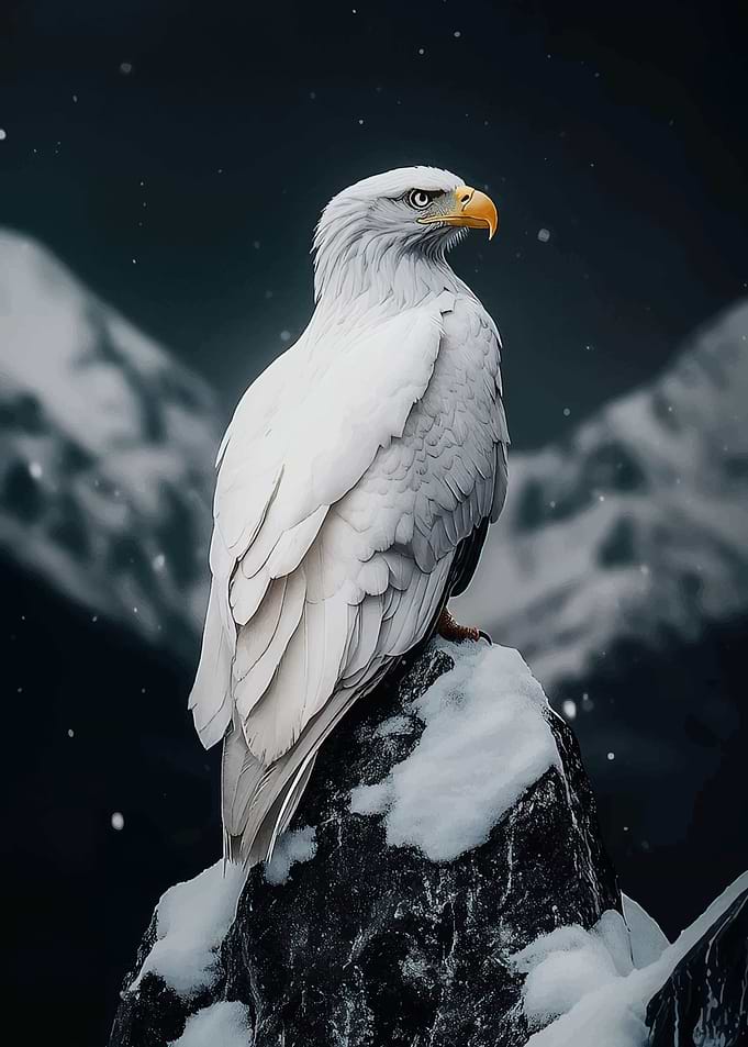 Majestic White Eagle in Snowy Mountains