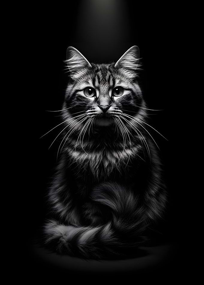 Dramatic Portrait of a Fluffy Cat