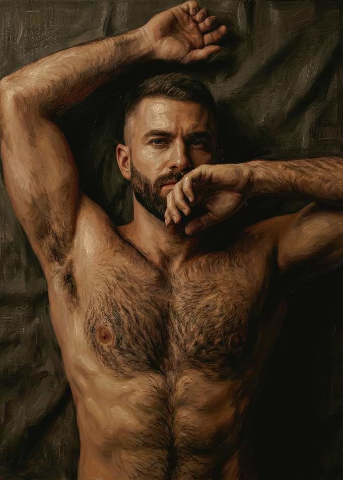 Realistic Bearded Man Oil Painting