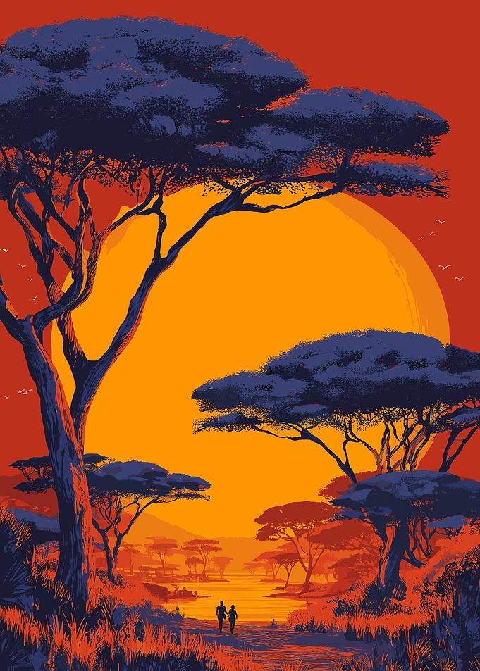 African Savannah Sunset Landscape
