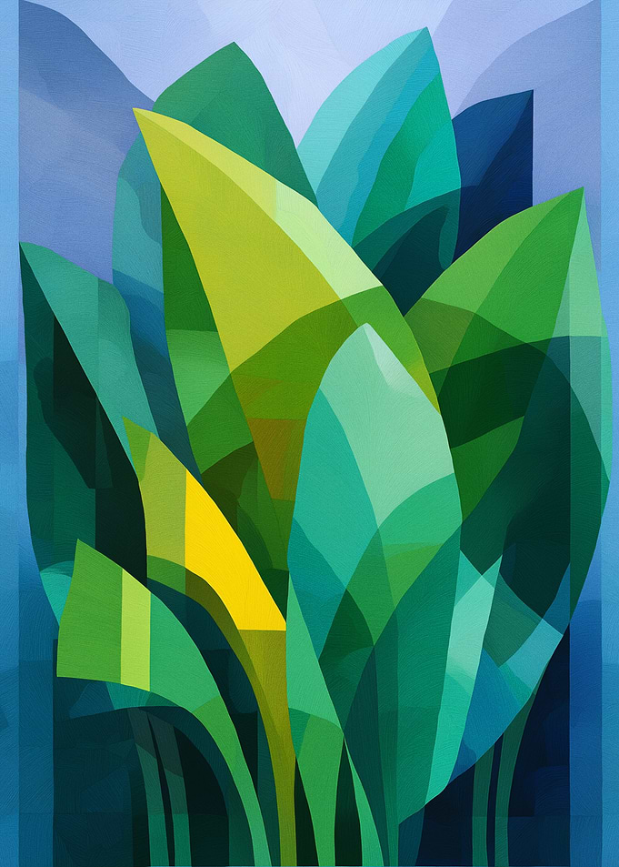 Abstract Green and Blue Plant Leaves
