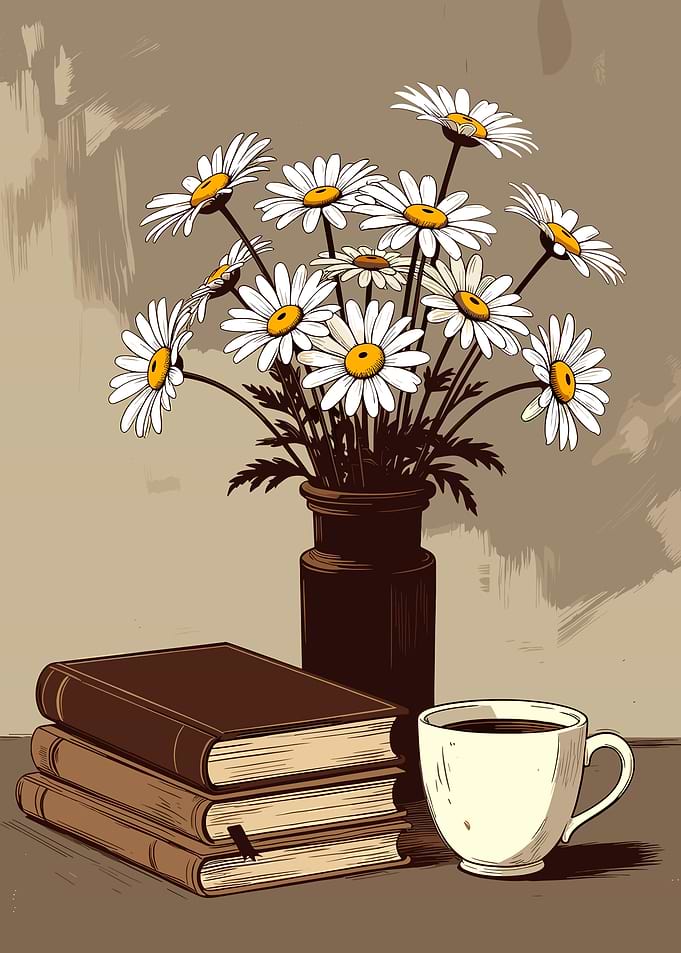 Daisies, Books, and Coffee