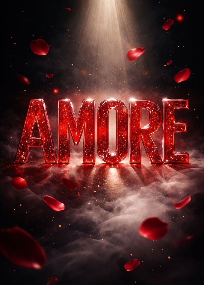 Amore Text Art with Rose Petals