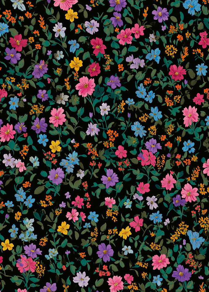 Black Floral Pattern with Colorful Flowers