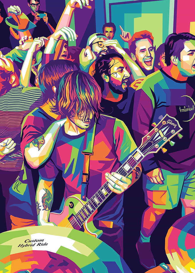 Guitarist in a Colorful Crowd