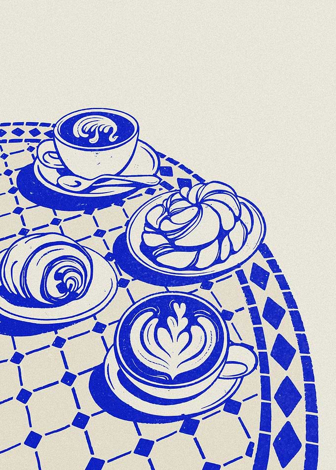 Coffee and Pastries on a Mosaic Table