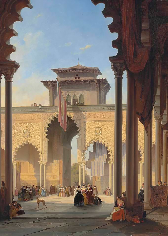 Courtyard with Moorish Architecture and Figures