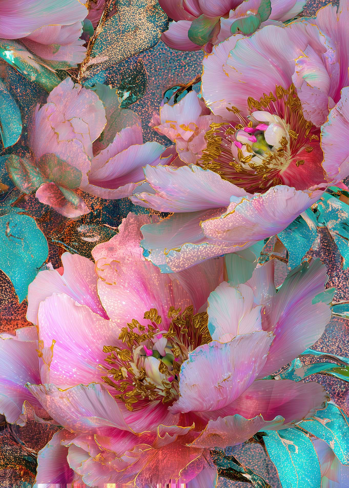 Pink Peonies with Gold Accents