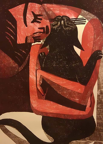 Abstract Embrace of Human and Cat
