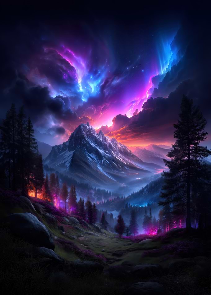 Aurora Borealis Over Mountain Valley