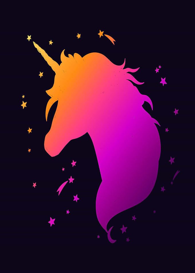 Gradient Unicorn Silhouette with Stars