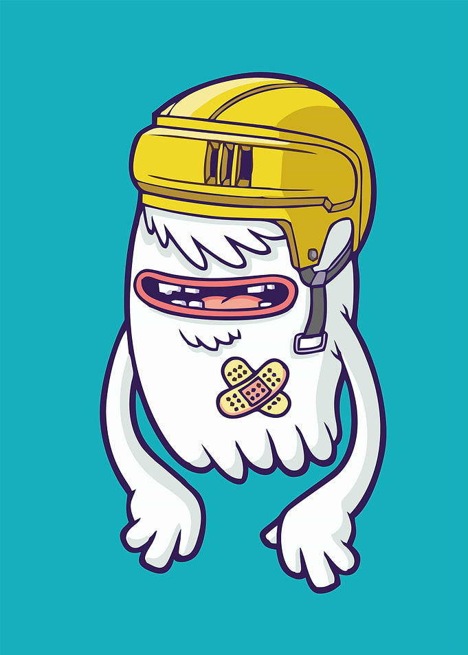 Cartoon Monster with Yellow Helmet and Band-Aids