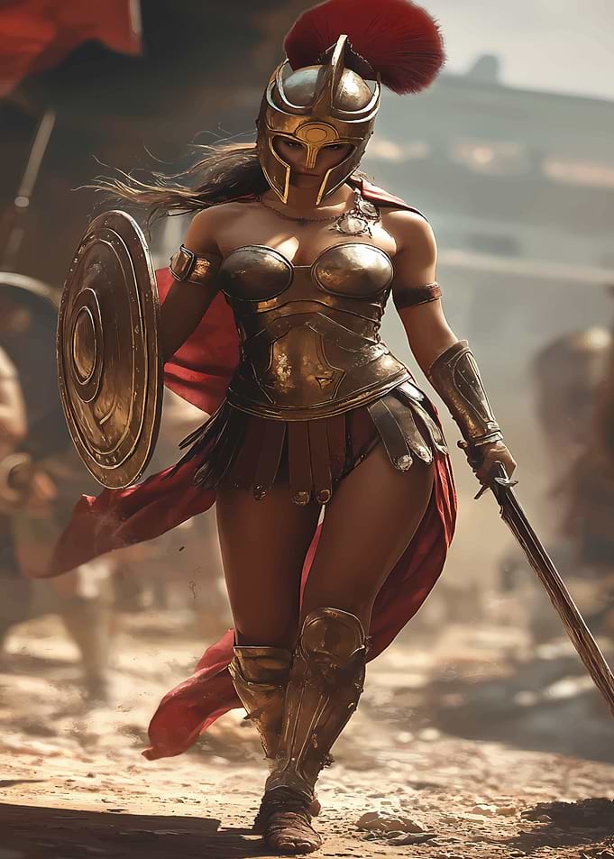 Warrior Woman in Golden Armor