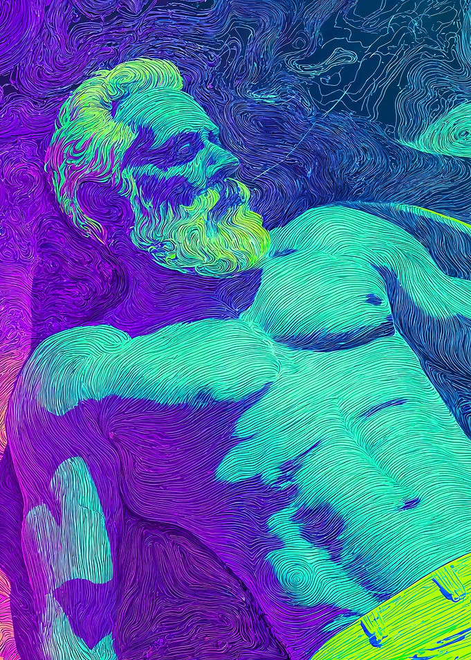 Psychedelic Neon Swirl Bearded Man