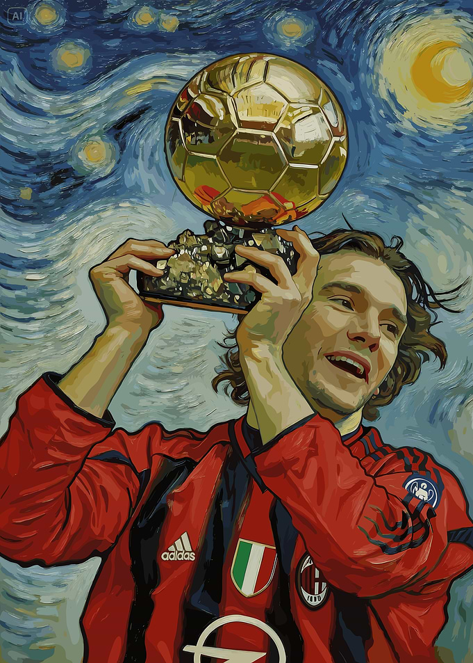 Footballer Holding Golden Trophy in Van Gogh Style