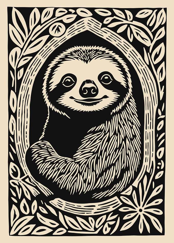 Sloth Portrait in Nature Frame