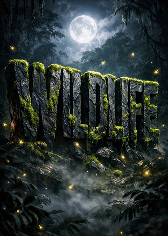 Wildlife text in a mystical forest