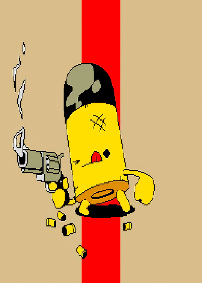 Cartoon Bullet Character with Gun