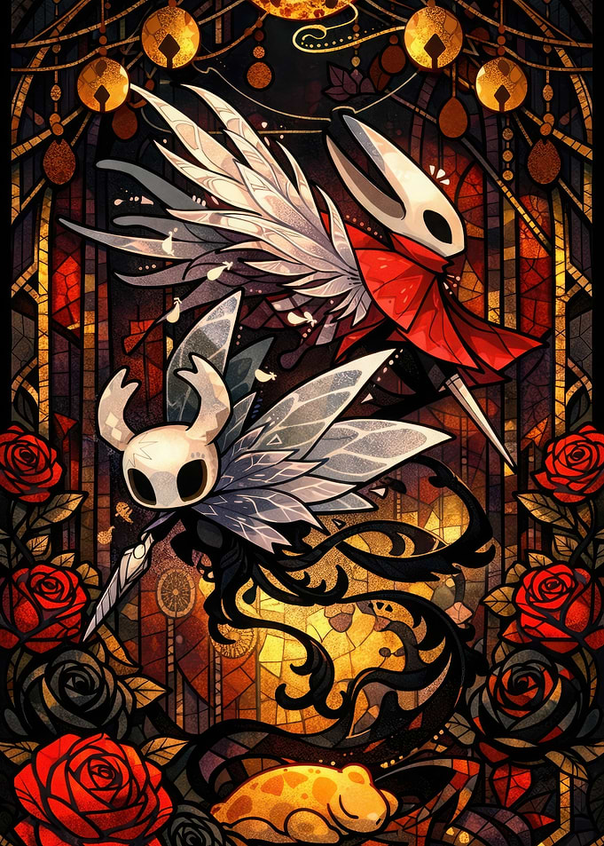 Hollow Knight Characters in Stained Glass Style