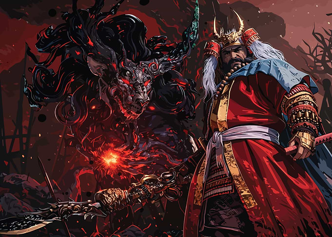 Samurai Warrior Facing Demonic Beast