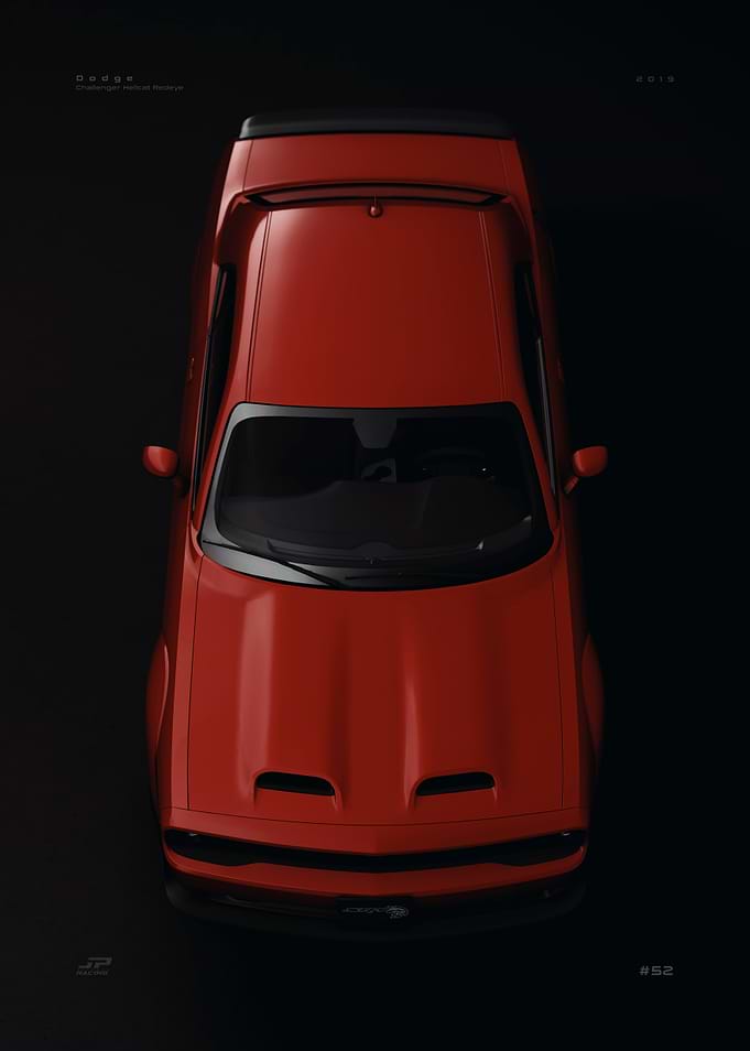 Red Dodge Challenger Top View