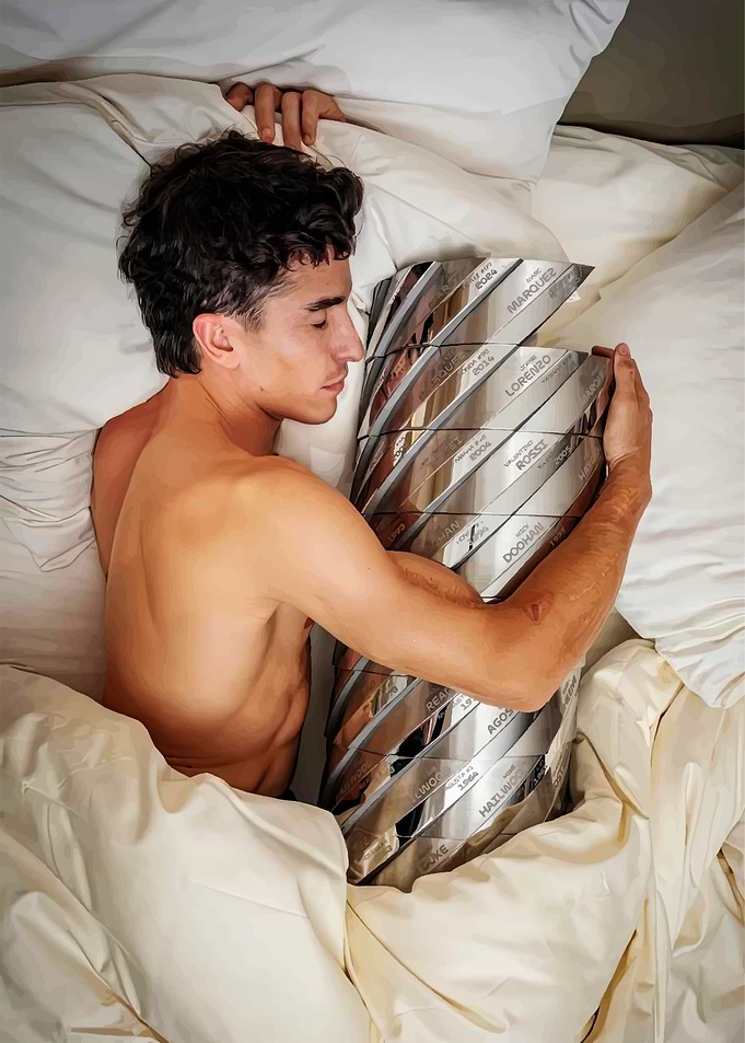 Marc Marquez sleeping with trophies