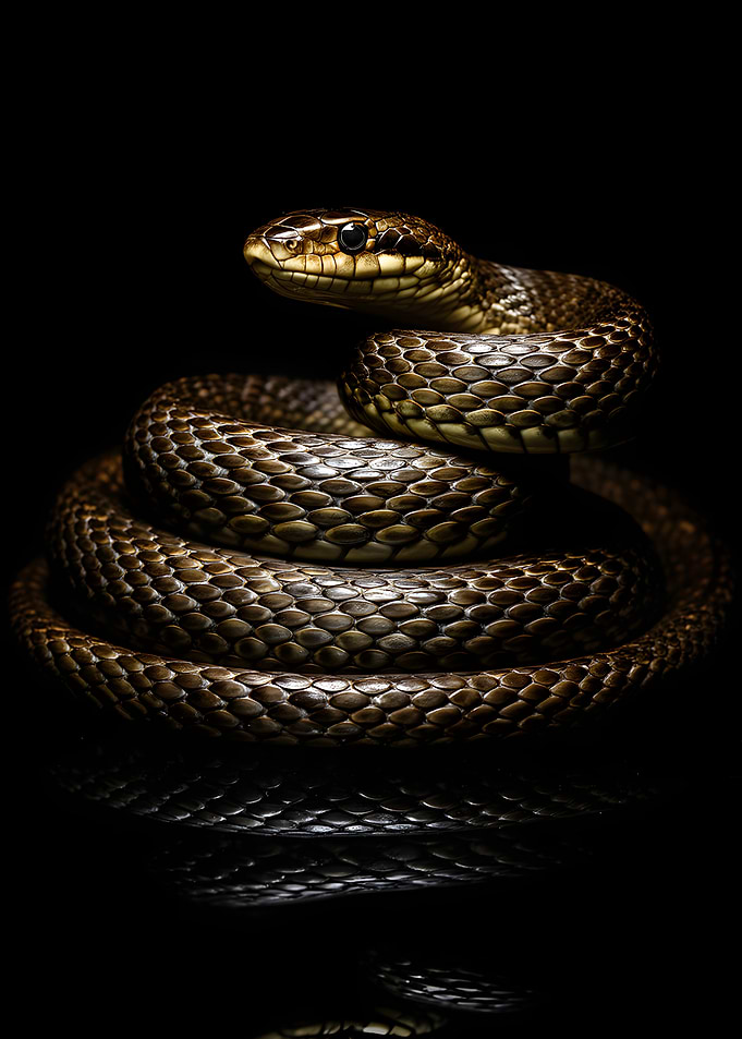 Coiled Snake on Black Background