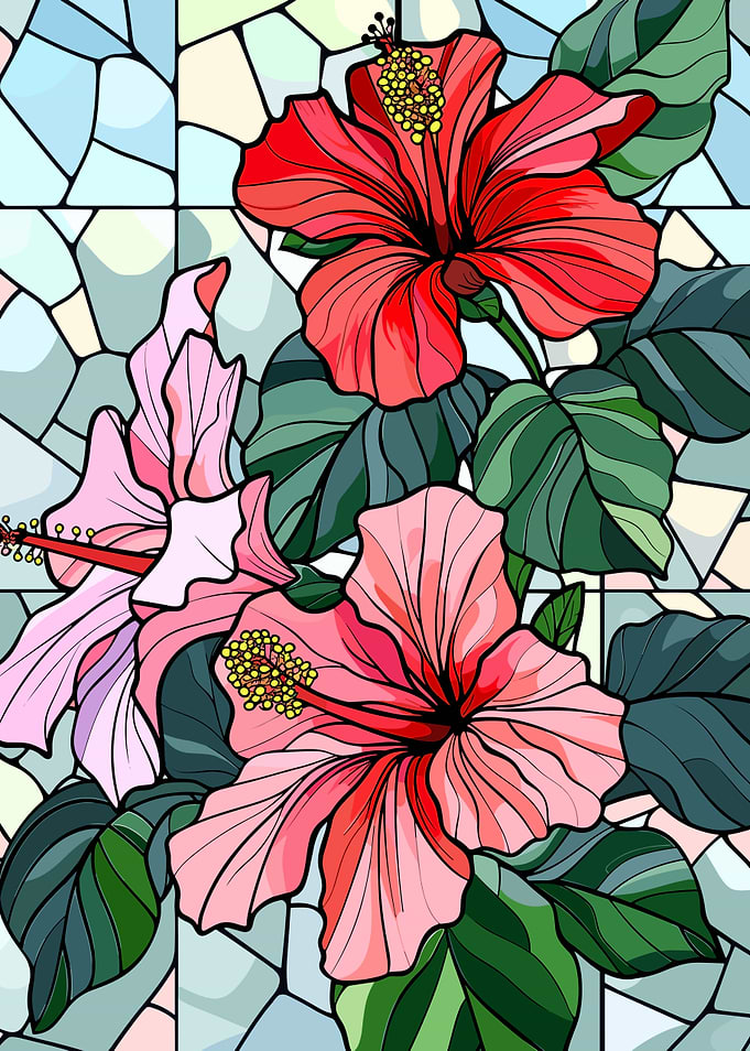 Stained Glass Hibiscus Flowers