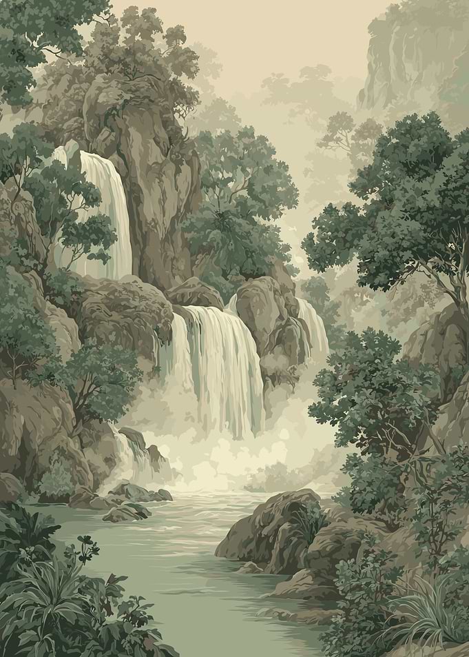 Misty Mountain Waterfall Landscape