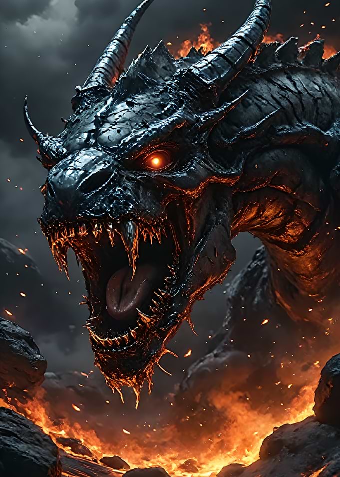 Fierce Dragon in Fiery Landscape