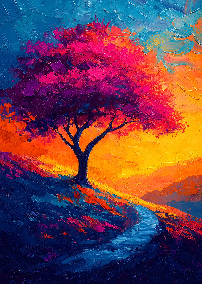 Vibrant Tree on a Hillside
