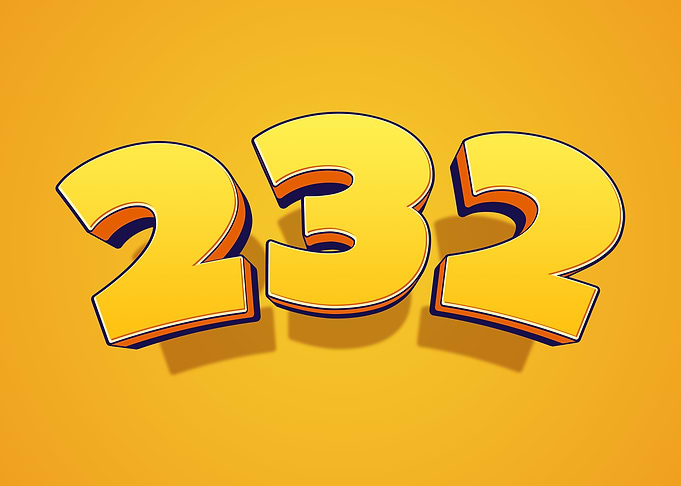 Yellow 3D Numbers 232