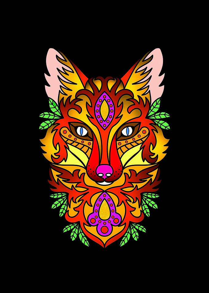 Stylized Fox Face with Ornate Details