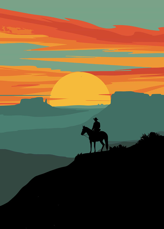 Cowboy on Horse at Sunset