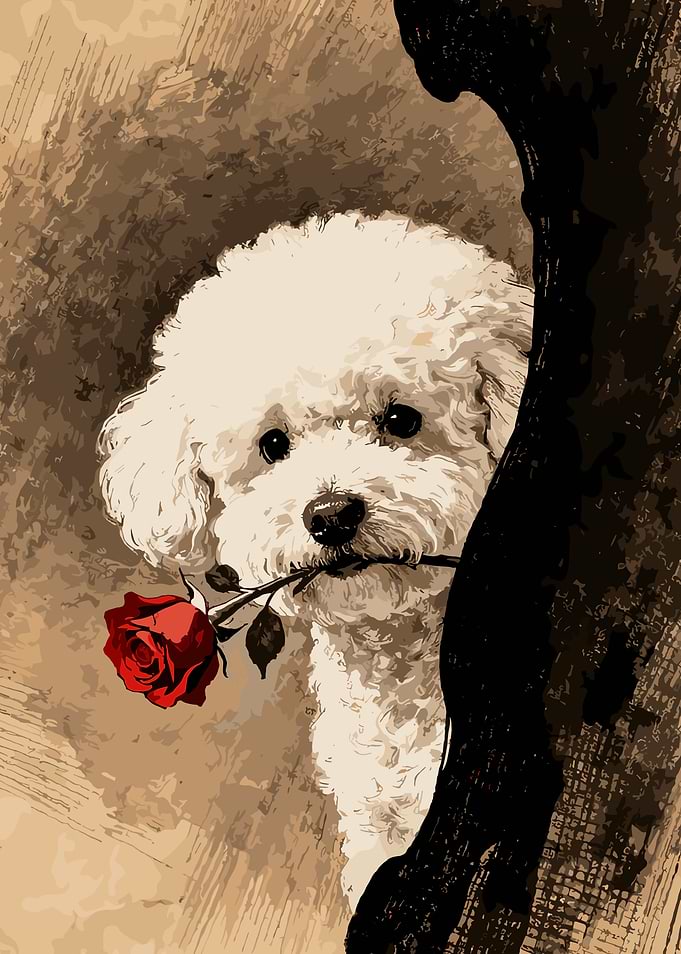 Bichon Frise with a Rose
