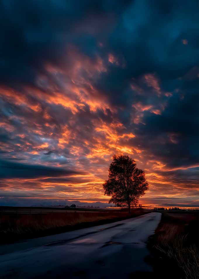 Dramatic Sunset Over Rural Road