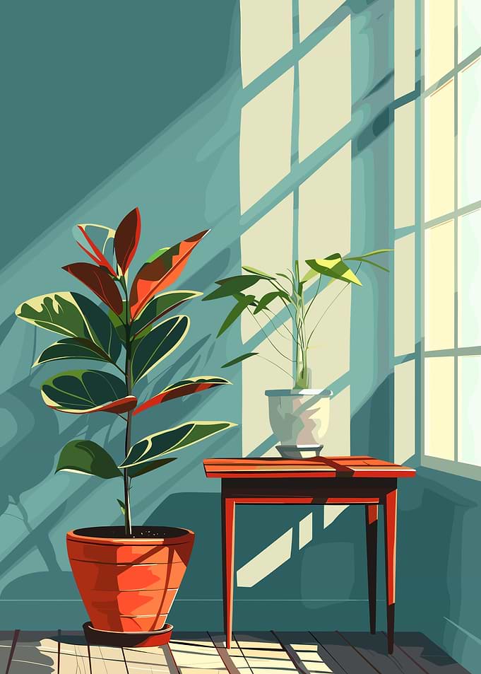 Sunlit Room with Potted Plants