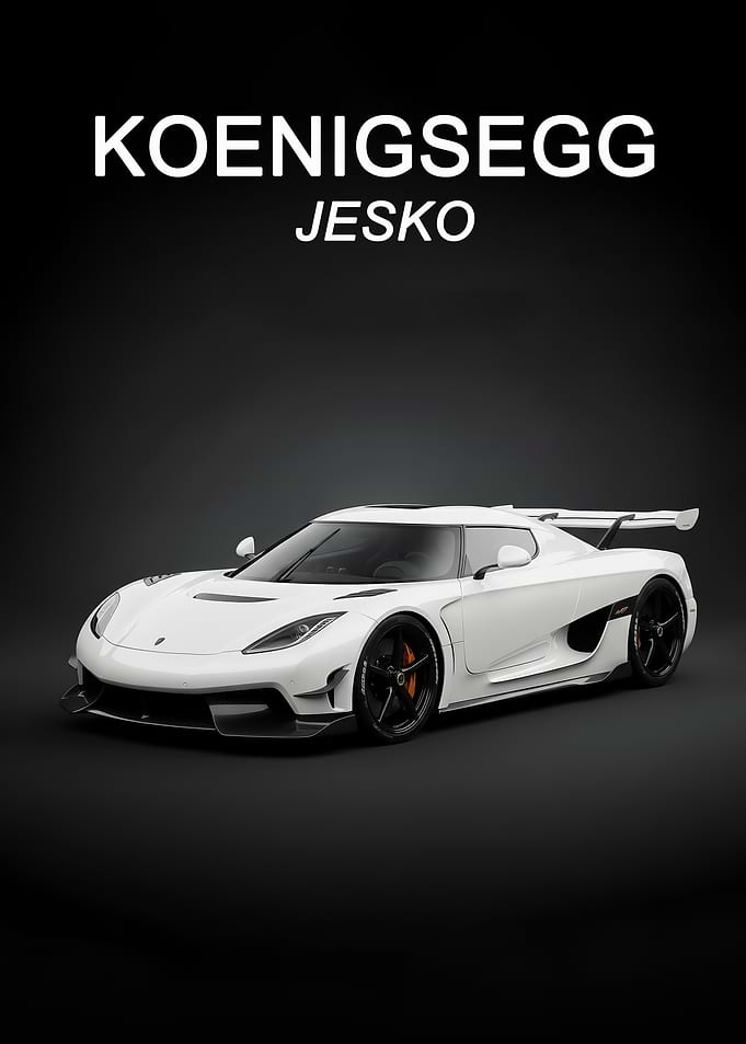 white Koenigsegg Jesko Sports Car poster