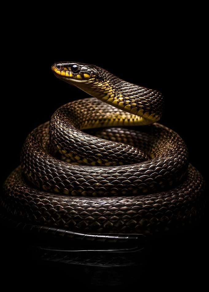 Coiled Snake with Yellow Accents
