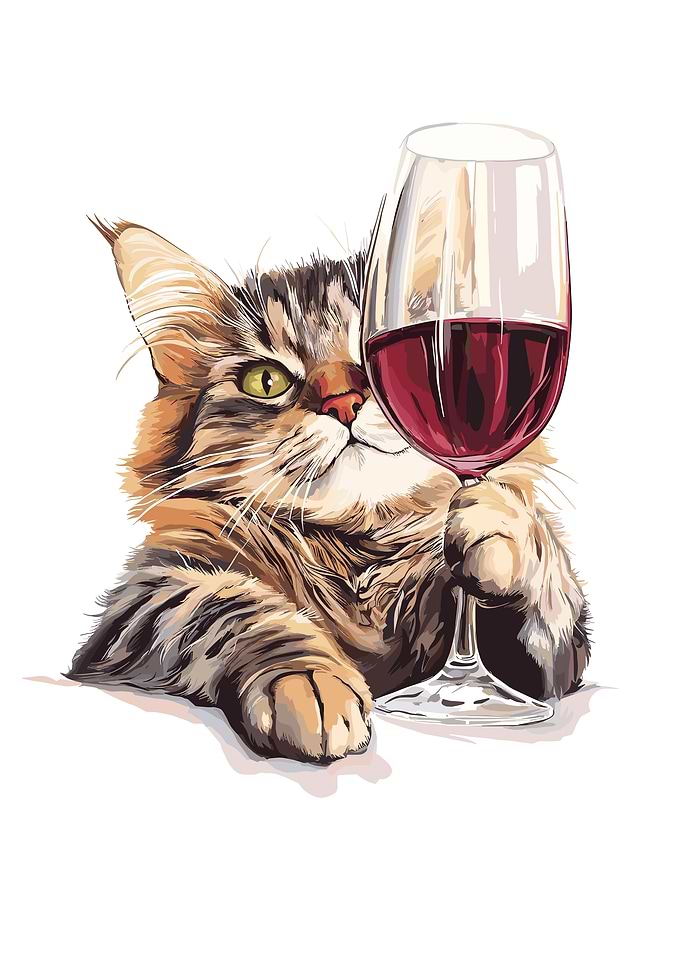 Cat Holding a Glass of Red Wine
