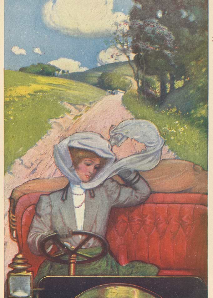 Woman driving a vintage car