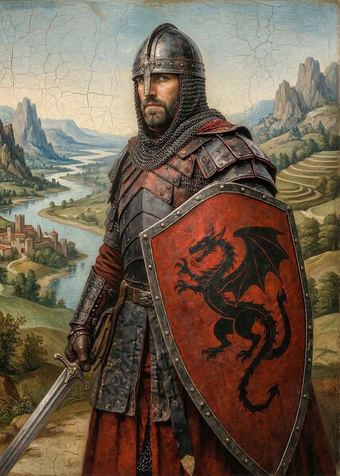 Knight with Dragon Shield and Sword