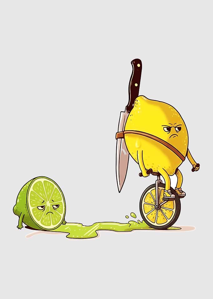 Angry Lemon on a Unicycle with Knife