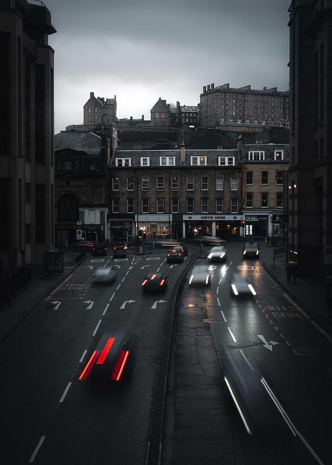Edinburgh Street at Dusk with Light Trails