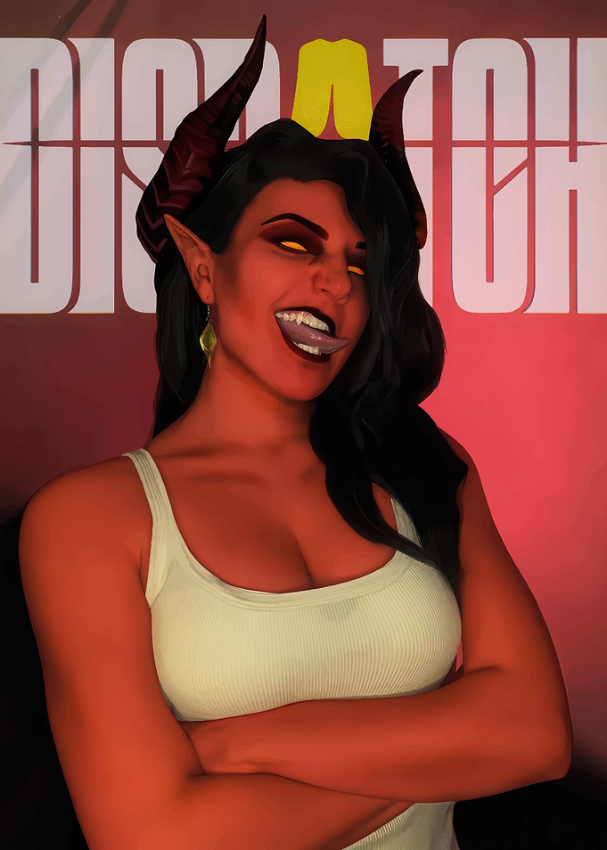 Fiery Demoness with Horns and Tongue Out. DISPATCH