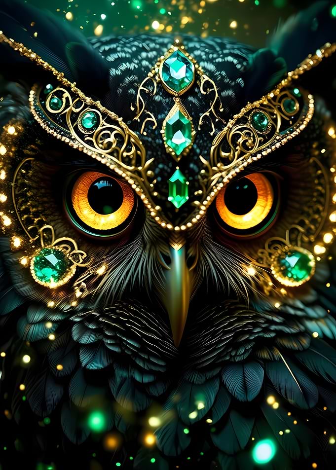 Ornate Owl with Emeralds