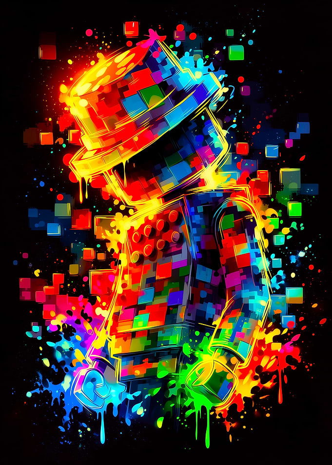 Pixelated Figure in Neon Splatter