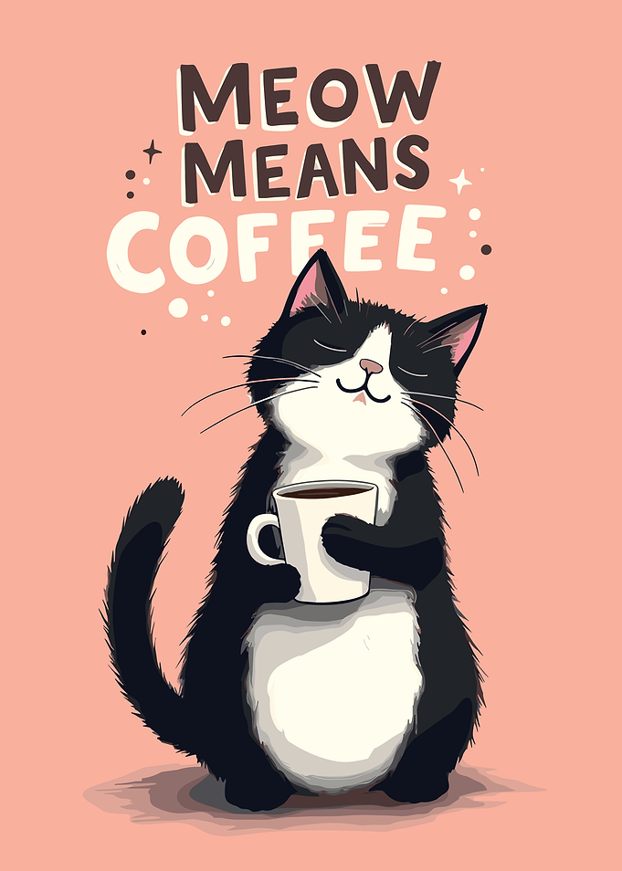 Tuxedo Cat with Coffee
