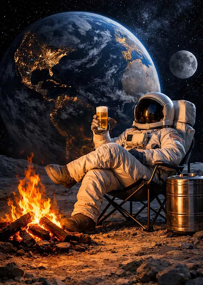 Astronaut enjoying beer on the moon